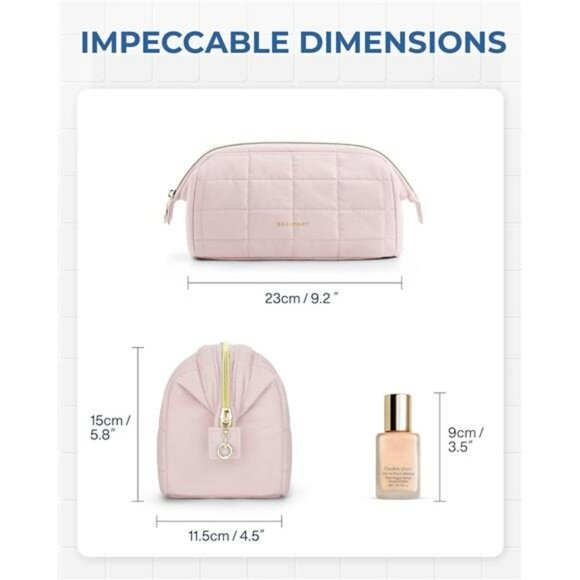 Pink Padded Makeup Bag Travel Toiletry Organizer Case with Brush Holder Pouch - Picture 3 of 7